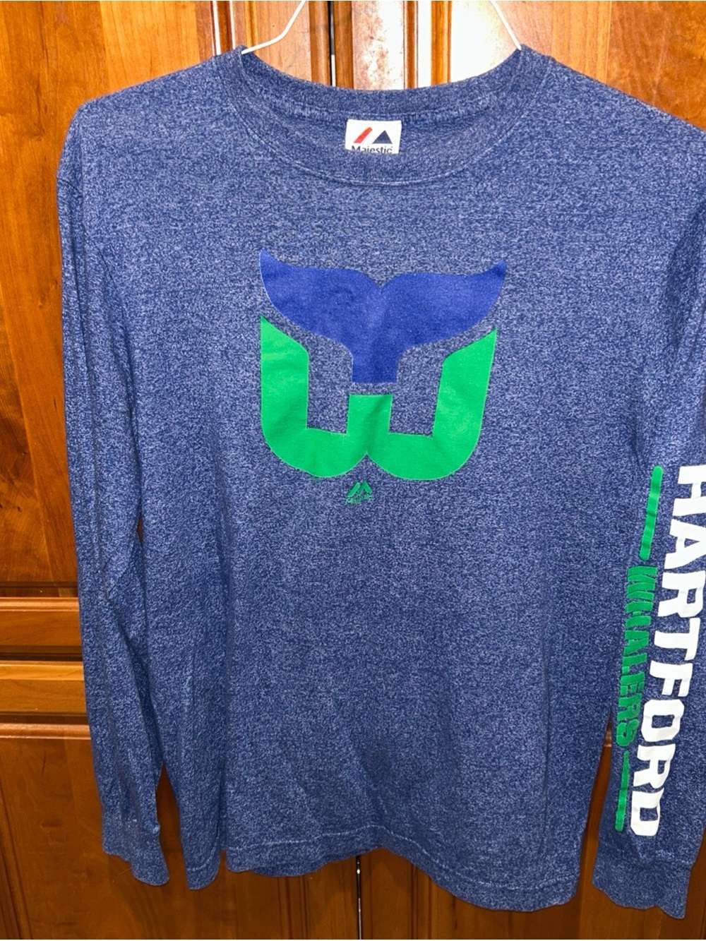 Majestic Hartford Whalers Long Sleeve Tea Blue Size Medium
